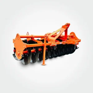 power disc harrow machine working in field for soil breaking and land preparation
